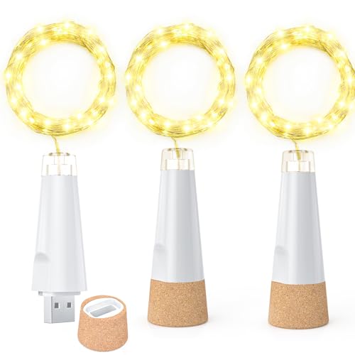 Dumcuw Warm+ 3 Pack USB Rechargeable Bottle Fairy Lights with Cork - Christmas Decor