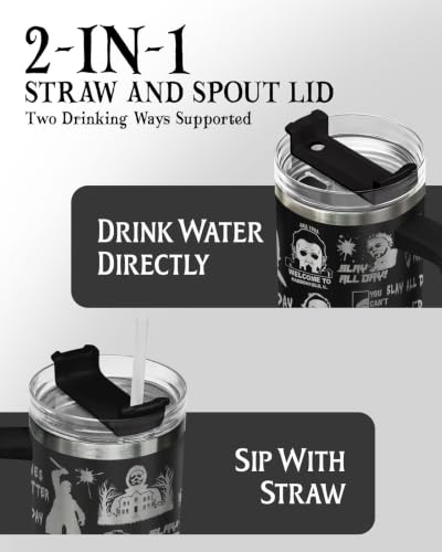 CreepyBlack 40 oz Insulated Tumbler with Handle - Halloween Horror Gift
