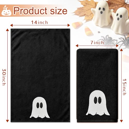 Halloween Hand Towels Set - 14x30 Inch Embroidered Ghost Bathroom Decor - Hexagram