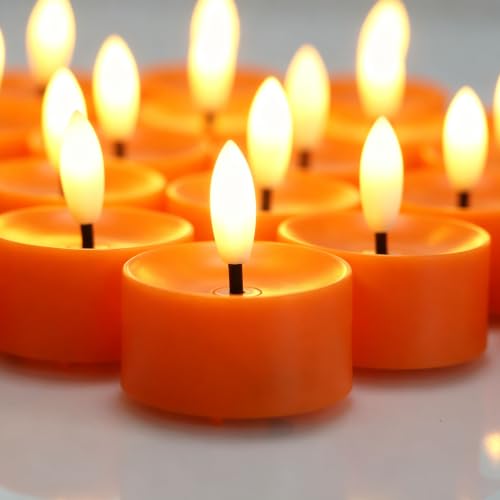 QIDEA Halloween Orange LED Tea Lights for Pumpkin & Holiday Decor - 12 Sets