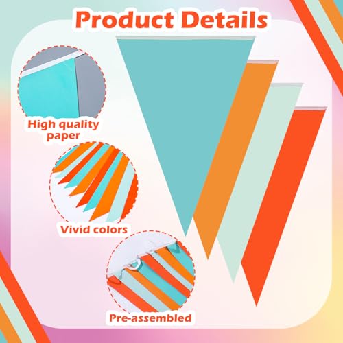 Orange Pennant Banner Set for Party Decorations - 60 Pieces, 55ft Length