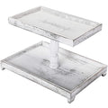 White Farmhouse 2-Tier Wooden Tray Stand - Rustic Kitchen Decor