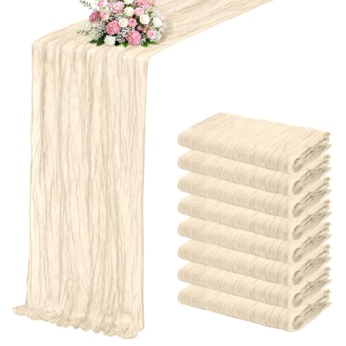 Ivory Cheesecloth Table Runner 8 Pack 17x108 Inch Boho Gauze Fabric Wedding Decor
