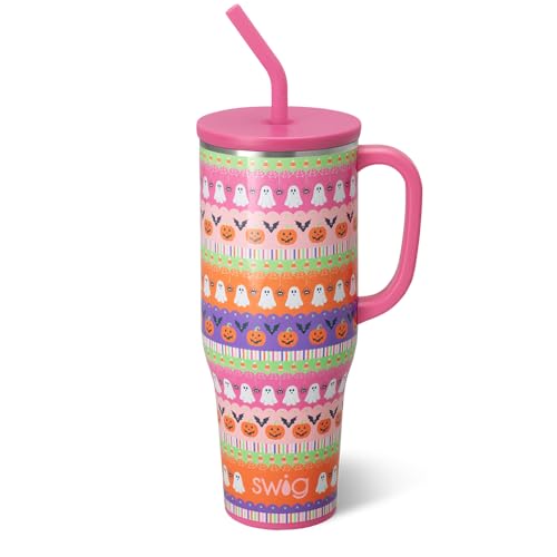 40oz Insulated Mega Mug with Handle & Straw - Trick or Treat Pattern