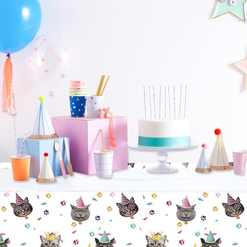 Pet Cat Party Tablecloth Set - Waterproof Disposable 70x51 Inches, 2-Pack