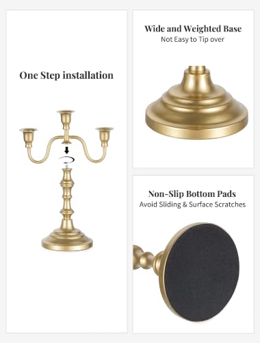 Gold 3-Arm Candle Holder Set - Brass Candelabra for Dining & Decor - 2 Pcs