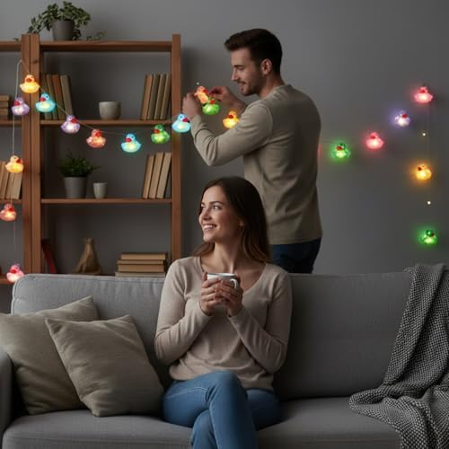 Colorful Sequin Rubber Duck String Lights - Battery Operated, 9.8ft, 20 Ducks - Variation: Duck / Colorful Sequin / 1