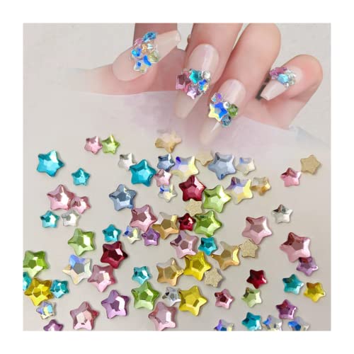 Small 50pcs Crystal Star Nail Charms - Multicolor 3D Glitter Gems for DIY Nail Art