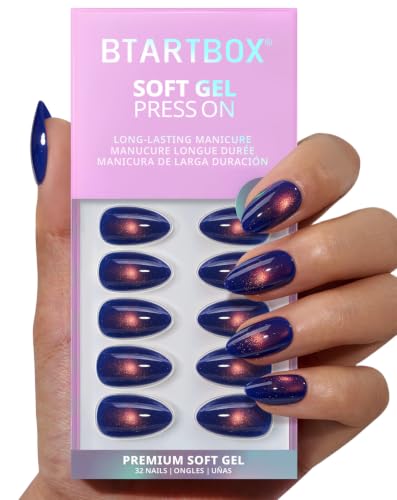 BTArtbox Halloween Press On Nails - Blue Hour, Short Almond, Cat Eye, 32 Count - Variation A6