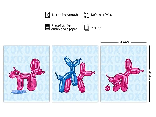 Balloon Dog Wall Art Print 11x14 Pink and Blue - Preppy Bathroom Decor - Variation 1