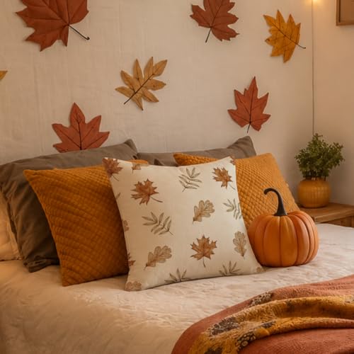 Fall Pillow Covers 18x18 Inch Pumpkin Decor Autumn Throw Pillow Case - White Fall1