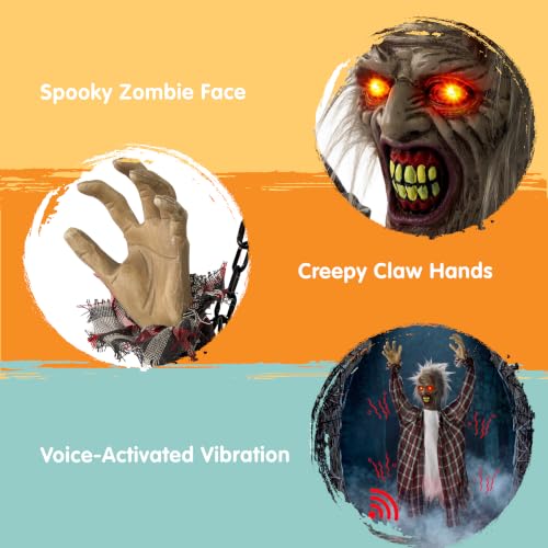 Halloween Animated Hanging Grim Reaper Prop with Voice Control & Glowing Eyes - Multi Color