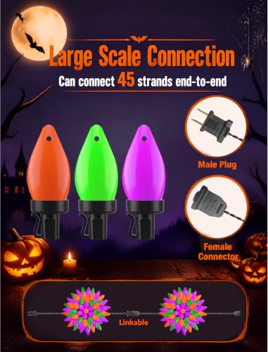Halloween 26FT C7 LED String Lights - Orange, Green, Purple Opaque, Connectable