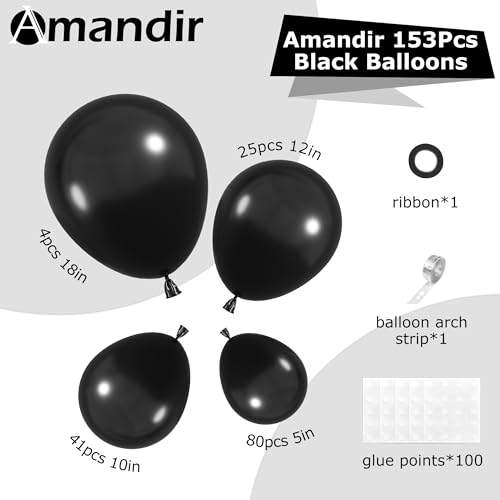 Black Balloon Arch Garland Kit - 153pcs with Different Sizes & Accessories - Black Variation