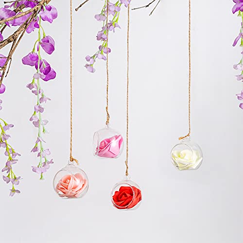 12-Pack Hanging Glass Tea Light Candle Holders with Jute Twine - 2.36 Inch Diameter Globe Ornaments for Weddings Christmas Halloween Parties