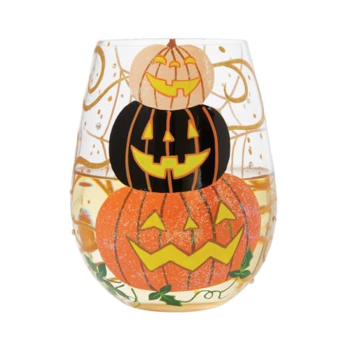 Halloween Jack-O-Lantern Stemless Wine Glass - Hand-Painted 20oz, Glow-in-the-Dark