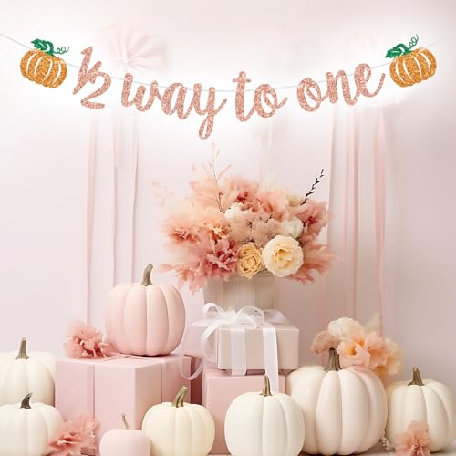 Rose Gold Glitter Pumpkin Half Birthday Banner - Fall Baby Shower & Party Decorations - 1/2 Way to One