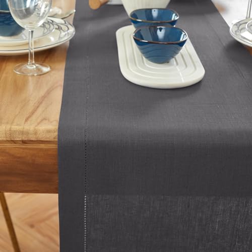 Charcoal Linen Table Runner 14x90 Inches - Medium Weight, Handcrafted