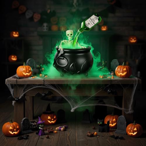 Halloween Outdoor Indoor Witches Cauldron Decoration Set with Mist and Lights