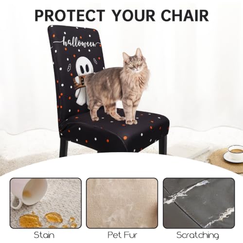 Halloween Chair Covers Set of 4 Black Cat Ghost Pumpkin - One Size