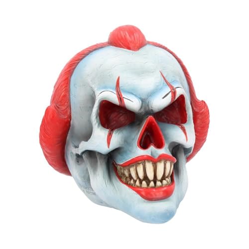 Horror Skull Ornament - Hand-Painted Resin Gothic Decor with Red Makeup and Sharp Teeth, 18cm