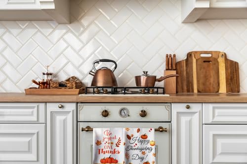 Thanksgiving Kitchen Towels Set - 2 Absorbent Fall Holiday Dish Towels