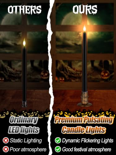 6 Pcs Halloween Flameless Candles with Holders & Timer - Realistic Flickering Light