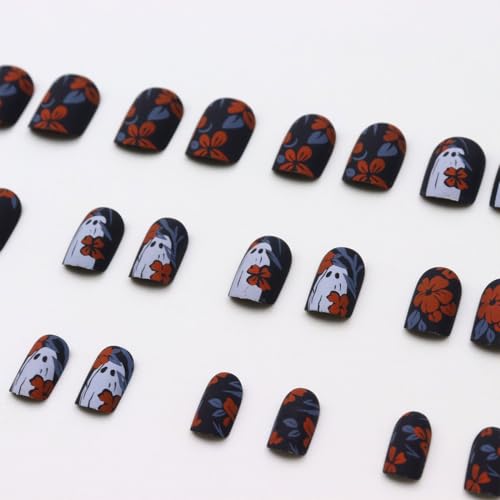 Halloween Press On Nails Medium Square Matte Black 24P - Black-9