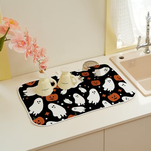 Halloween Dish Drying Mat 18x24 Inches Ghost Pumpkin Fall Kitchen Decor - Variation of THIS listing