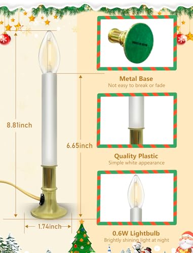 Electric Window Candles with Sensor Dusk to Dawn - Gold-Yellow Wire - 4 Pack 9 Inch LED Christmas Lights for Holiday Decor