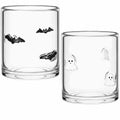 Halloween Ghost & Bat Glass Cups Set - 16oz Hand Blown Drinking Glasses, Party Supplies & Gift