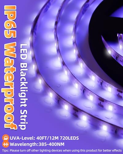 IP65 Waterproof Black Light Strip 40FT UV LED for Glow Parties Halloween Outdoor Indoor
