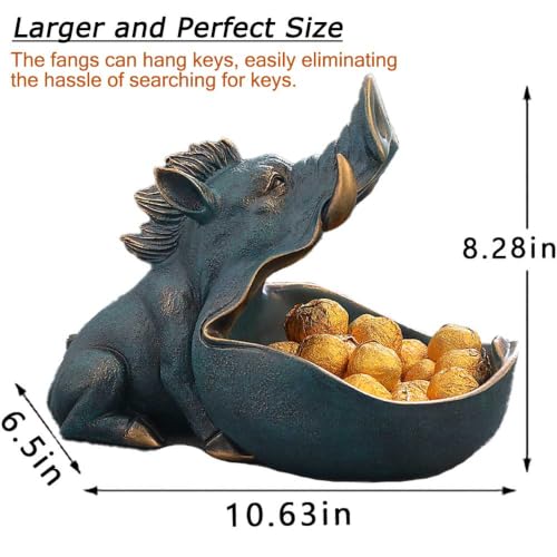Large Blue Wild Boar Candy Dish - Unique Resin Key & Decor Bowl - Antique Variation