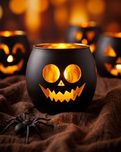 Halloween Glass Candle Holders 6 Pack - Spooky Tealight Votive Decor