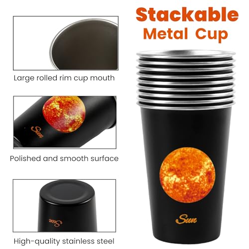 9 Pack 16 oz Stainless Steel Space-Themed Drinking Cups - Unbreakable & Reusable