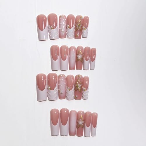 Long Press on Nails Square Fake Nails White French Tip - Variation CQCF01-11