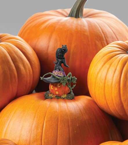 Halloween Feline Noir Cat on Pumpkin Dated Figurine - 2025 Village Accessory