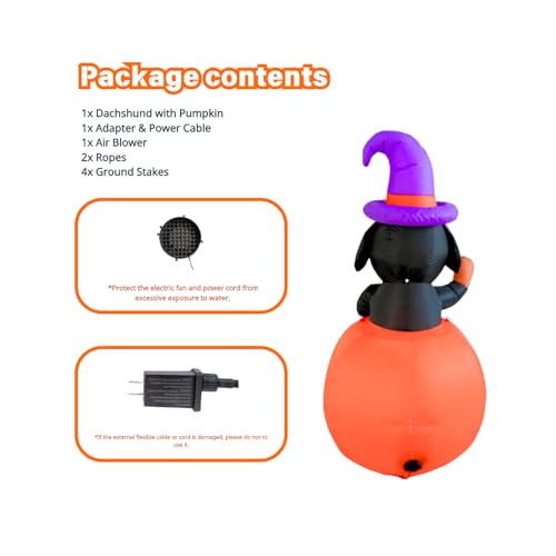 Inflatable Dachshund Dog Halloween Yard Decoration with Pumpkin, LED Lights, Outdoor & Indoor Use