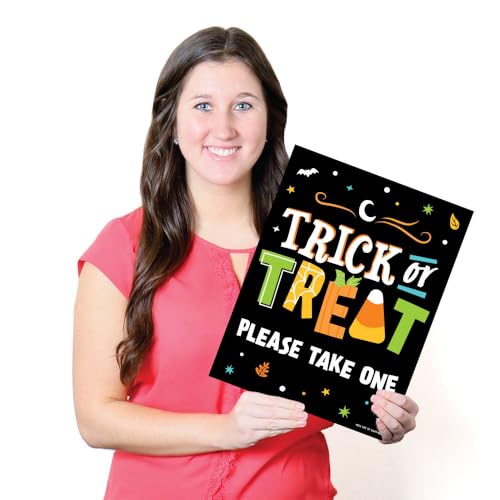 Halloween Trick or Treat Sign with Stand - Kids Party Decoration, 10.5 x 13.75 inches