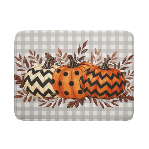 Halloween Dish Drying Mat for Kitchen Counter - Pumpkin Brown Leaves 18x24 Inches