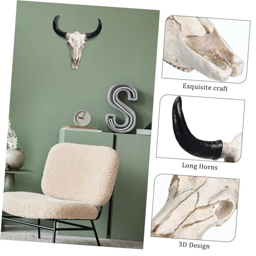 Cow Skull Wall Decor - Resin Horns and Skull Mount for Home Interior