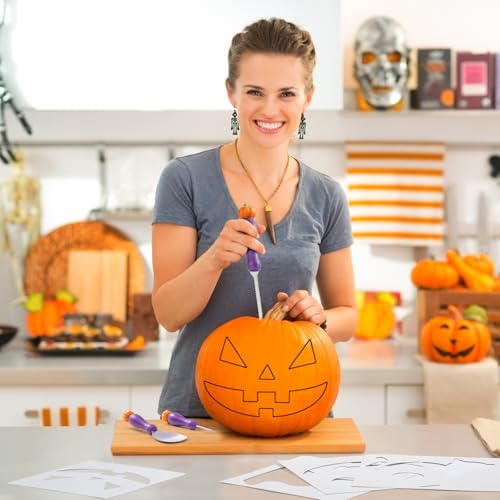 Halloween Pumpkin Carving Kit - 10-Piece Stainless Steel Tools with Stencils - Purple Variation