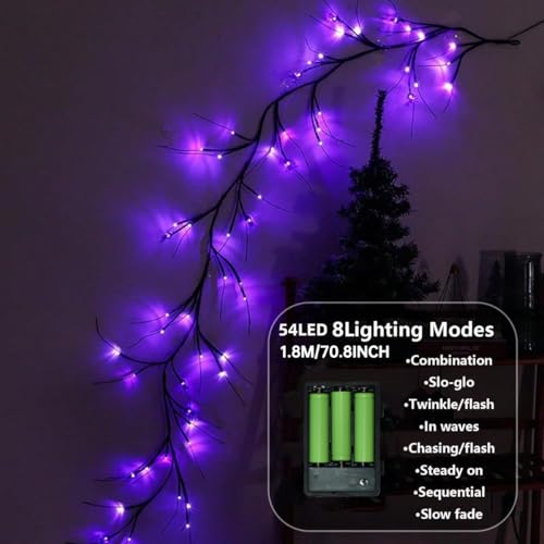 Halloween Spider Willow Vine Lights - 54 LED Purple Decor with Spider - Light with Spider Variation