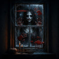 Halloween Window Cover - Spooky Horror Ghost & Blood Handprints Decoration 31.5x47.2"