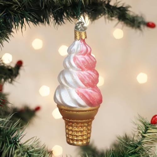 Christmas Glass Ornament - Strawberry Swirl Soft Serve Ice Cream Confection - Handcrafted Holiday Decor