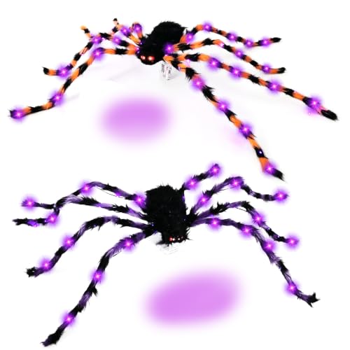 Giant Spider Halloween Decorations Set - Light-Up 4.9ft Spiders with 8 Modes, Indoor & Outdoor