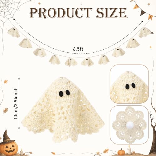 Halloween Ghost Garland 6.5 ft Lace Crochet Decorations for Autumn & Party