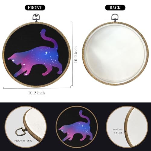 Galaxy Cat Wall Art - Round Framed Canvas Wall Decor for Cat Lovers - 10.2x10.2 Inches - Variation of Galaxy Cat 0585
