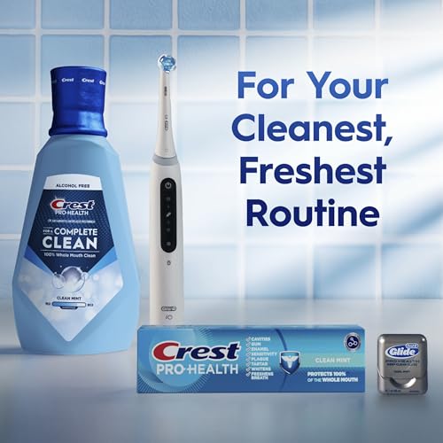 Crest Pro-Health Clean Mint Mouthwash, CPC Antigingivitis/Antiplaque Mouthwash, 500 mL (16.9 Fl Oz ), Pack of 4, Crest Mouthwash, Gingivitis Treatment