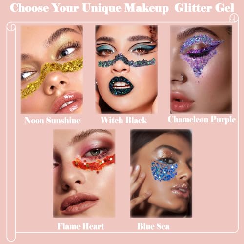 Boko 50ML Body Glitter Gel - Halloween Black Chunky Glitter with Variation Witch Black